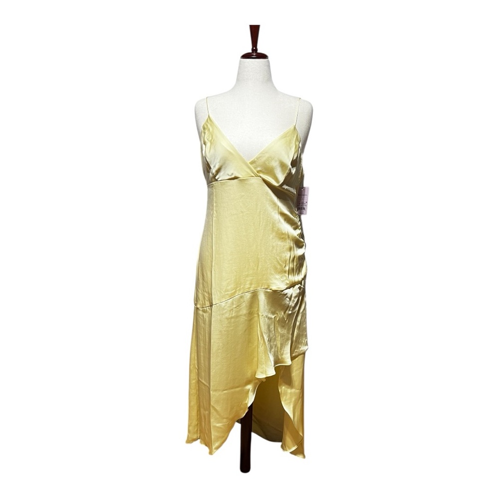 NWT New Fable Women Satin Asymmetrical A-Line Maxi Dress- Light Yellow M - Picture 4 of 9